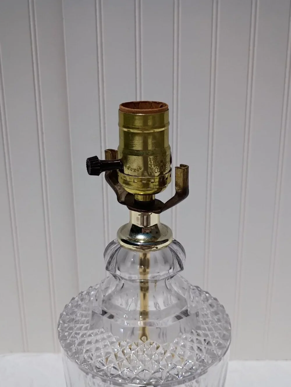 Vintage Cut Glass Table Lamp Brass Base Neoclassical Hollywood Regency Crystal